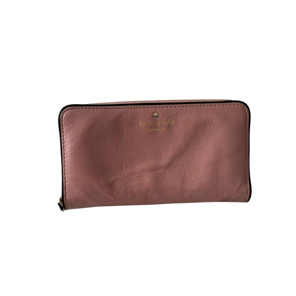 Kate Spade New York Cobble Hill Lacey Wallet Pink Mauve Leather Zip PWRU1801
